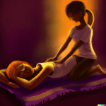 Menina em cima de homem a fazer massagem