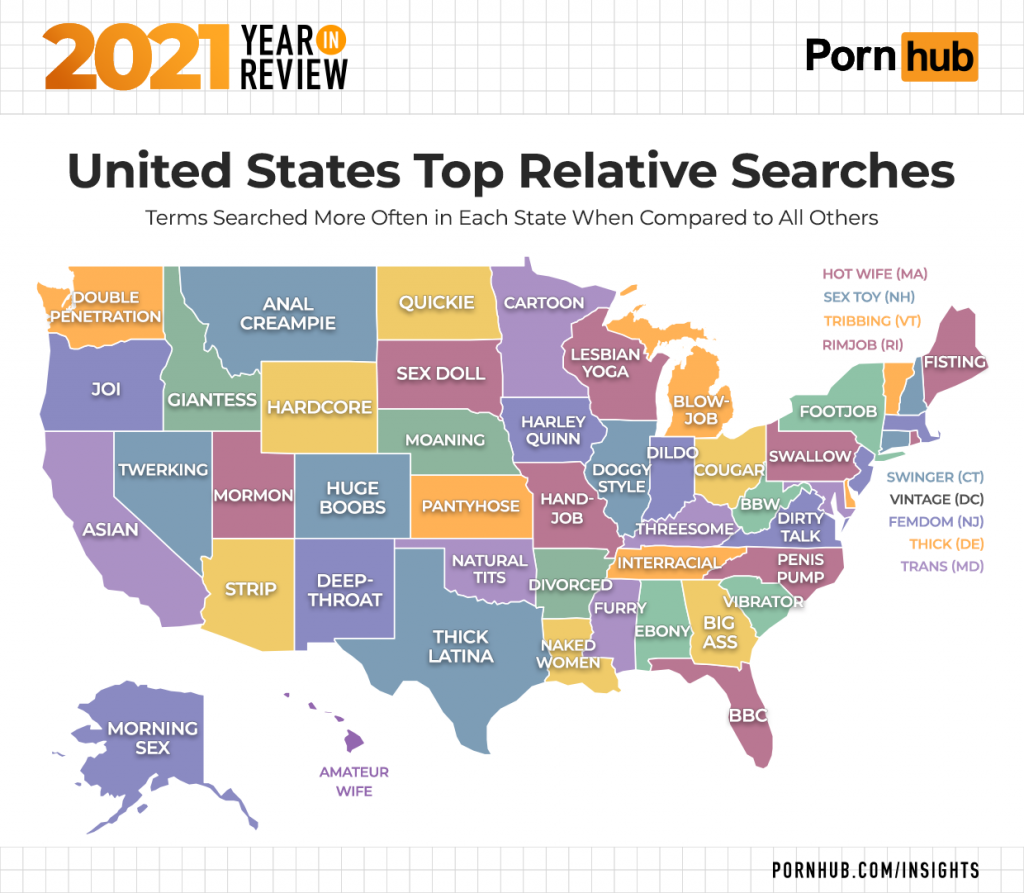 Mapa dos Termos de sexo procurados, Estado a Estado nos EUA