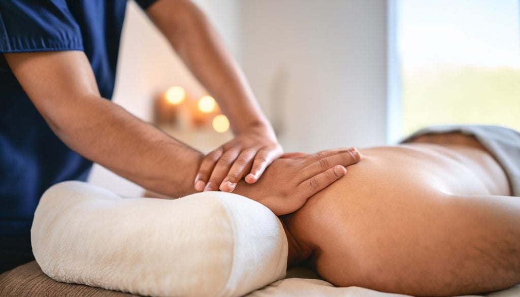 Cenário de uma pessoa a preparar-se para uma sessão de massagem relaxante