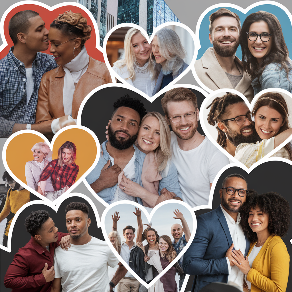 Vários casais adeptoos do poliamor e infidelidade consentida. Montagem fotográfica Vários casais adeptoos do poliamor e infidelidade consentida. Montagem fotográfica