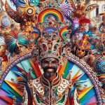 Um vibrante e colorido desfile do Orgulho em Lisboa, com uma multidão diversificada de indivíduos de várias origens, incluindo participantes caucasian