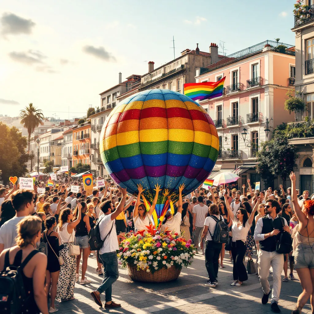 Imagem representando a evolução dos direitos LGBT em Portugal de uma maneira natural e fotorealista.
