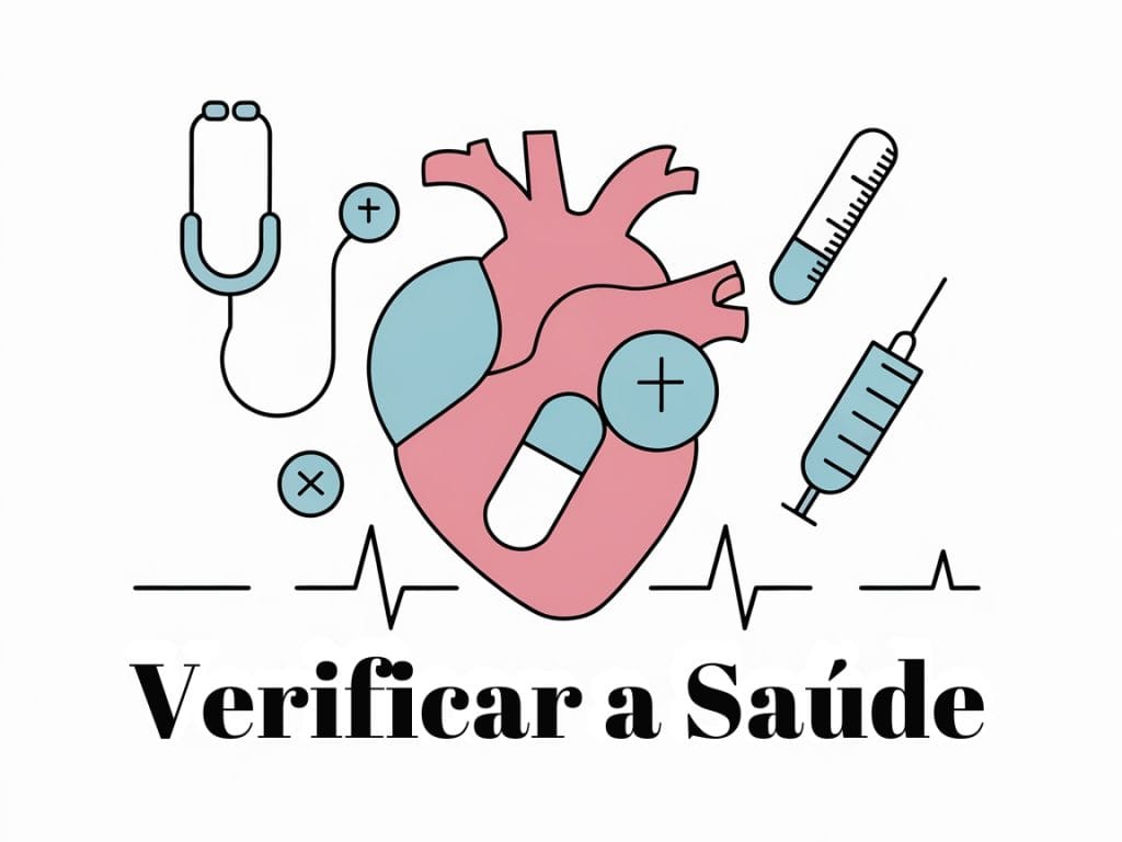 Ilustração de um coração com ícones médicos, incluindo um estetoscópio, seringa e comprimidos, acompanhado do texto "Verificar a Saúde", apresentando dicas de sauna para um bem-estar melhorado. Ilustração de um coração com ícones médicos, incluindo um estetoscópio, seringa e comprimidos, acompanhado do texto "Verificar a Saúde", apresentando dicas de sauna para um bem-estar melhorado.