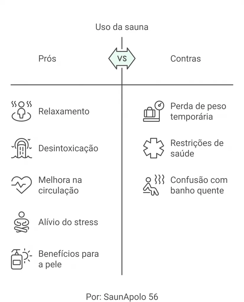 Infográfico dos Pros e Contras do uso de Sauna